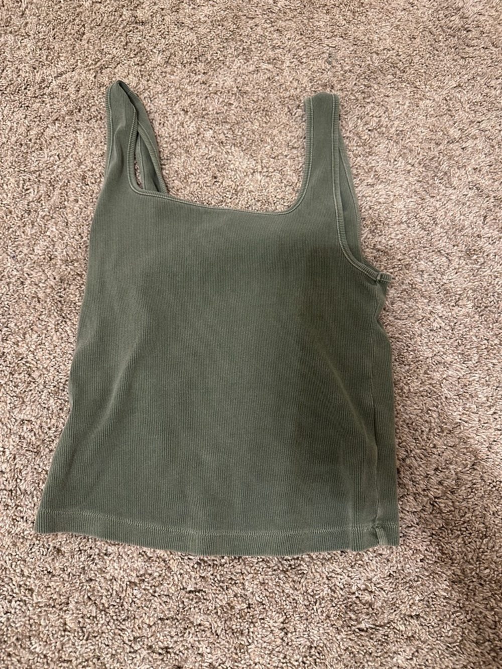 Women's Square Neck Ribbed Tank Top - Olive Green